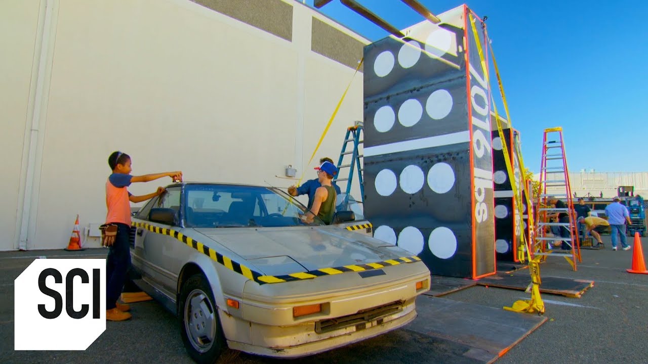 Science Channel: MythBusters Jr. Crushed a Car With a Chain of Dominoes Starting From a Single Finger-Tap