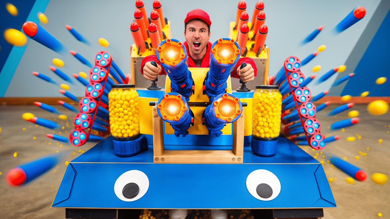 CrunchLabs: Mark Rober Built a Nerf Artillery Vehicle and Zach King Still Lost